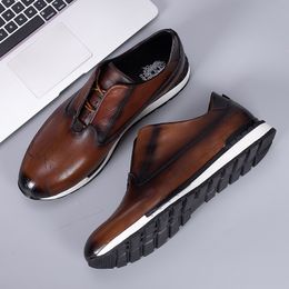 Sneakers lederen heren echte veter comfortabele oxford vintage casual schoenen voor mannen buiten wandelen vlakke schoenen A21 6922