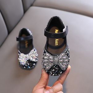 Sneakers Little Girls Leather Shoes Children S Bowtie Princess Dress Kids Casual Flats Party Show maat 21 36 230224
