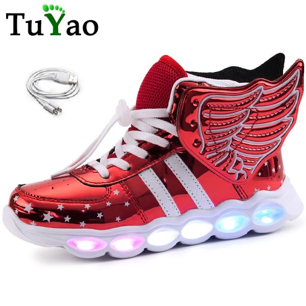 Zapatillas de deporte New Angel Wings Zapatos casuales con USB Led Baby Girls Boys Light Up Zapatillas luminosas Iluminación iluminada brillante