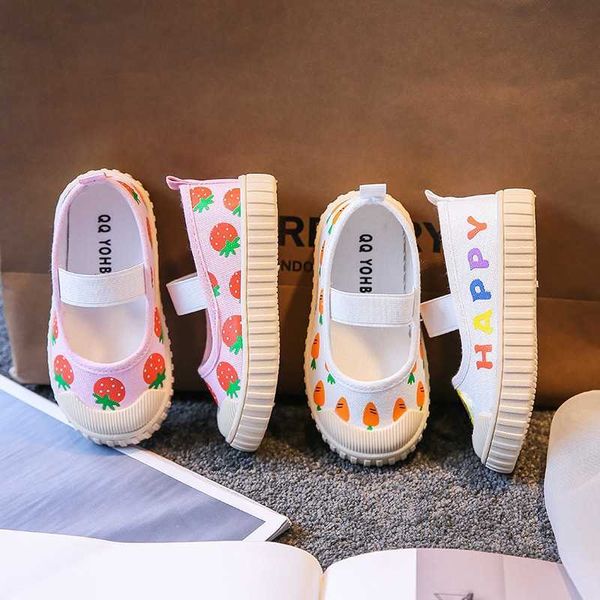 Baskets New White Toddler Girl Sneakers Mignon Fraise Enfants Chaussures pour Fille Soft Bottom Cartoon Radis Enfants Toile Chaussures Fille E06292HKD230701