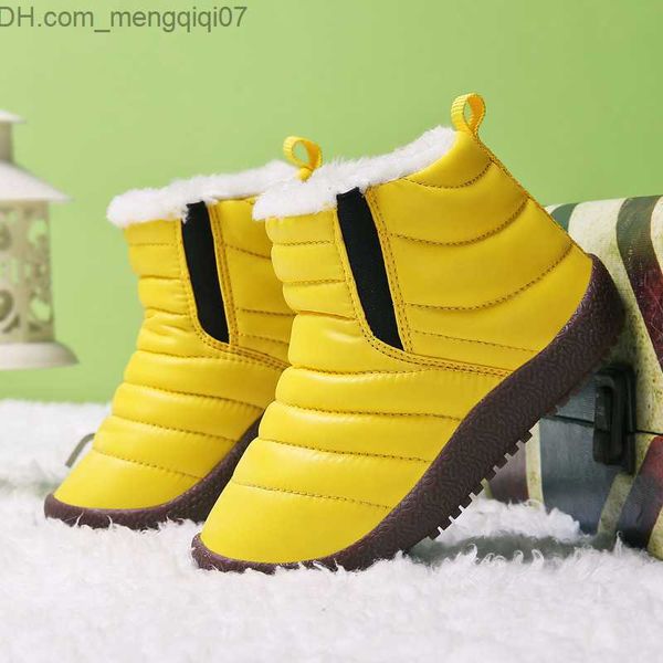Baskets Nouvelles chaussures d'hiver pour enfants en cuir bottes imperméables et chaudes adaptées aux bottes en peluche de la marque filles garçons à la mode chaussures de sport décontractées Z230726