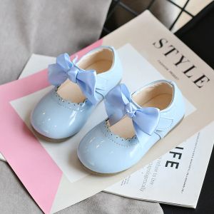 Zapatillas de deporte de flores para recién nacidos, zapatos de cuero con lazo para niñas y niños pequeños, zapatos de baile de boda para fiesta en color blanco y azul, novedad