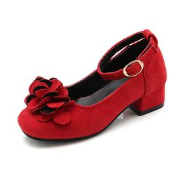 Zapatillas de deporte rosa, rojo, negro, para niños, niñas, zapatos de cuero para niños, niñas de tacón alto, zapatos de princesa para fiestas, bodas, niñas grandes, zapatos de vestirHKD230701