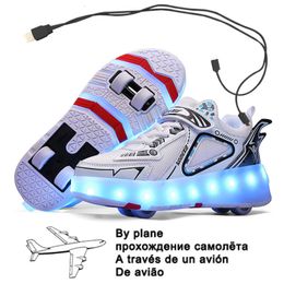 Sneakers roze USB opladen Fashion Girls Boys Led Light Roller Skate Shoes For Children Kids Sneakers met wielen vier wielen 230208