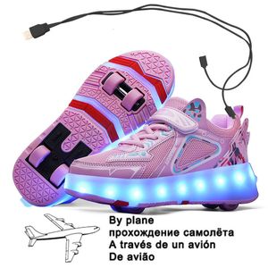 Zapatillas de zapatillas rosas usb de moda chicas lideras lideras calzadas de patinaje para niños zapatillas para niños zapatillas con ruedas cuatro ruedas 230203