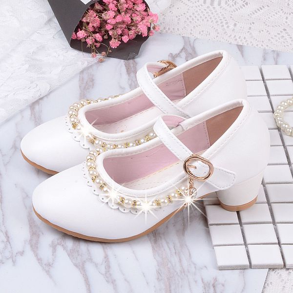 Zapatillas de deporte princesa niños tacones altos zapatos de cuero de cuero para niñas para niñas enfants para niños boda para niña regalo 230814