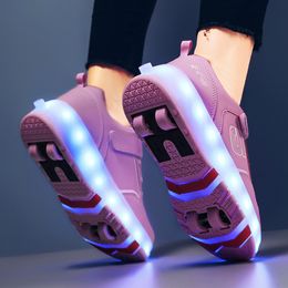 Sneakers Roller Skate Shoes 4 Wheels Sneakers Children Boys Gift Girls Fashion Sports Casual Led Flashing Light Kids Toys Boots 230331