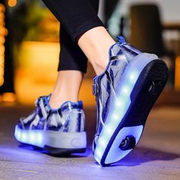 Sneakers Rouleau Skate Chaussures pour enfants Garçons filles LED Roues baskets avec sur deux roues Two Wheels Boy Girl Girl Swate Sneakers Chaussures Size29-40