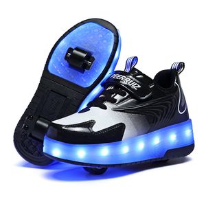 Sneakers Roller Skates Kid Sneakers LED Illuminated Shoes Boys hardloopschoenen met dubbele wielen USB lading Sportschoenen Girls Roller schoenen 230823