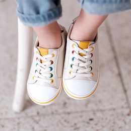 Sneakers Sepatu Kasual Anak Anak Musim Semi Dan Gugur Sepatu Datar Anak Laki Laki Warna Warni Kulit Asli Bayi Perempuan Lucu Sapi 3 T 5T 230516