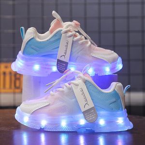 Sneakers Size 25 36 Children Casual Shoes USB Charger Glowing LED Light Breathable Mesh for Kids Boys Girls Sport 230310