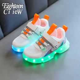 Sneakers maat 2536 LED -kinderen gloeiende schoenen USB laden Kinderen Liminous Sneakers Mesh Ademende Sneakers Fashion Boys Light Up Shoes
