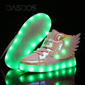 Sneakers maat 2737 Kinder LED -schoenen jongens meisjes verlichte sneakers gloeiende schoenen voor kinderen draaiende sport ademende casual lumineuze zool 230412