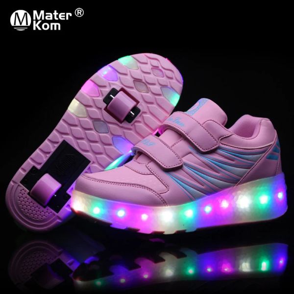 Sneakers Taille 2743 Chaussures à rouleaux légers LED Pour les enfants, baskets éclairées avec des roues doubles pour garçons filles lumineuses chaussures de patin adulte