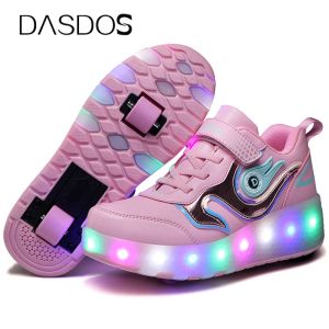 Sneakers maat 2743 Lumineuze rolschoenen schoenen voor kinderen jongens meisjes gloeiende wielen schoenen kinderen led wielen sneakers met USB -opladen