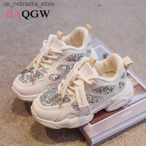 Sneakers Spring Fashion Childrens Sports Shoes Rhinestone Sparkling Childrens Outdoor Leisure Sports Witte schoenen Sparkling Childrens and Girls Shoes Q240412