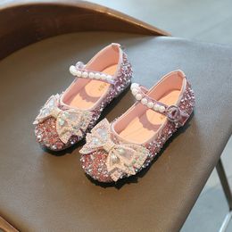 Baskets printemps enfants chaussures en cuir mode nœud papillon filles princesse Bling plat bébé fille SMG155 230313