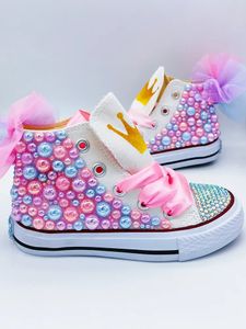 Sneakers lente zomer herfst winter handgemaakte meisje canvas schoenen bling regenboog parels sneakers 1 2 3 4 5 6 7 8 9 10 11 12 13 14 15 16 jaar 230927