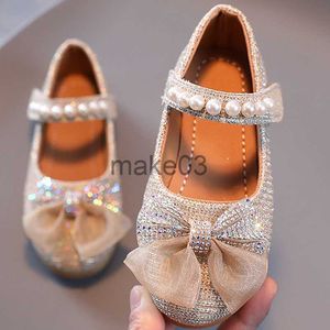 Sneakers Sweet Pearl Girls Shoes Princess 2023 Spring Autumn Rhinestone Bowknot Party Dancing Shoes Children's Flat Loafers CSH1262 J230818