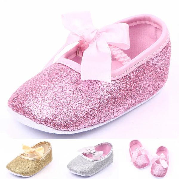 Sneakers The New Glitter Bow Princess Girls Chaussures Baby Infant Chores confortables Softsoled Chaussures Gol