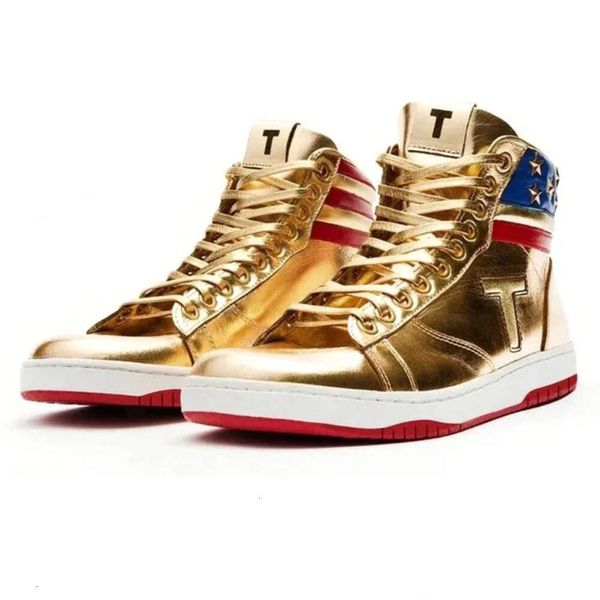 Baskets Trump T Basketball Casual Chaussures The Never Surrender High-Tops Designer 1 TS Gold Custom Hommes Baskets Confort Sport Tendance À Lacets En Plein Air avec Boîte Rump