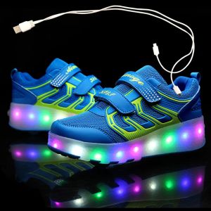 Zapatillas de deporte USB Cargo para niños Roller Skate Casual Shoes Casual Girl Automático Automático Jazzy LED ILUMANDO Niños brillantes zapatillas brillantes con ruedas