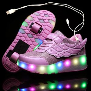 Sneakers USB opladen kinderen rollen skate casual schoenen jongens meisje automatische jazzy led verlichte flitsende kinderen gloeiende sneakers met wielen