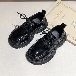 Sneakers mercredi adddams chaussures cosplay bébé filles lmitation chaussures en cuir 2023 new noire cosplay pu chaussures de chaussures de tension de princesse 27 ans