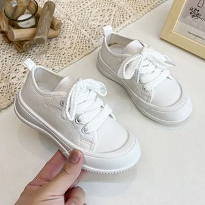 Baskets blanches chaussures pour filles printemps enfants mode tout match fond épais solide noir garçon à lacets enfants polyvalent toile chaussure 221205