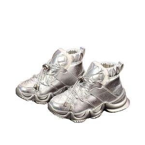 Sneakers Winter 2023 Girls Boys Shiny Leather High Top Peuter/Little/Big Kid Kid Lace-Up Boots Trainers Kinderen Warm glitterschoenen