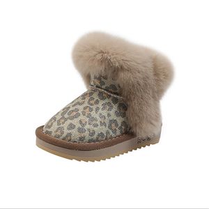 Sneakers Winter Girls Snow Boots Leather Leopard Warm pluche kinderen Fashion Todder Kids EU 21 30 230106