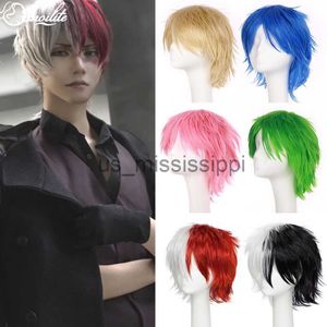 Snoiliet Synthetisch zwart Wit Paarse Red Short Cosplay Wig 12inch High Temperaty Fiber Hair Wigs Anime Wig Unisex X0901