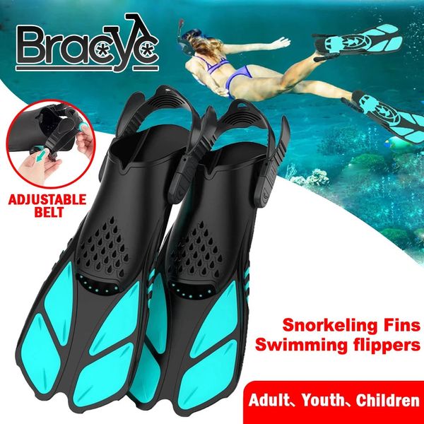 Aletas de snorkel aletas de natación ajustables tamaño de viaje tacón abierto tacón abierto para bucear niño de buceo niños adultos mujeres 240410