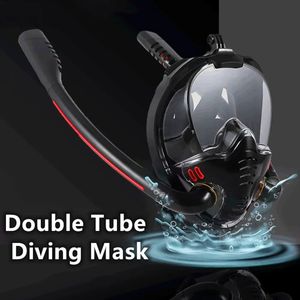 Masque en plongée en apnée Masque à double tube Silicone Full Dry Diving Masque Masque de baignade adulte Goggles de plongée autonome sous-marine respirant 240411