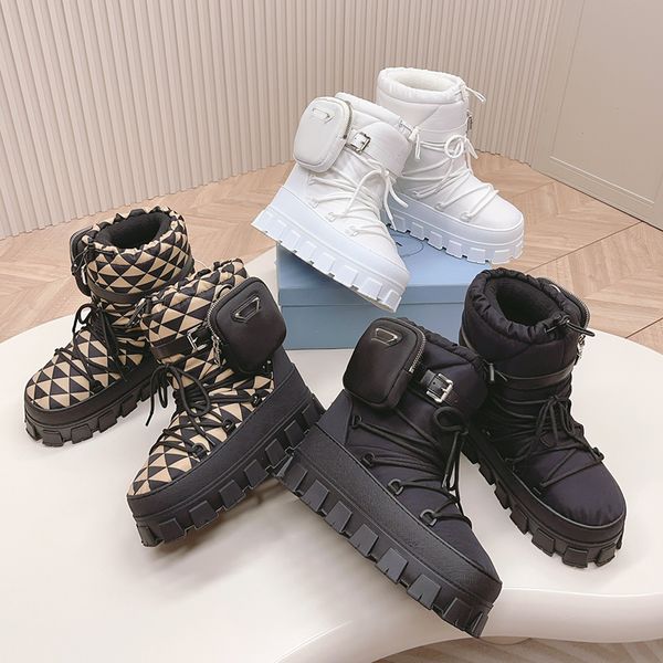 Snow Boot Nylon Moonlith Boot Boots Ski Slip Slip Round Hiver Soled Hiver Chaussure de luxe Designer de luxe Modèle de diamant Lace Up