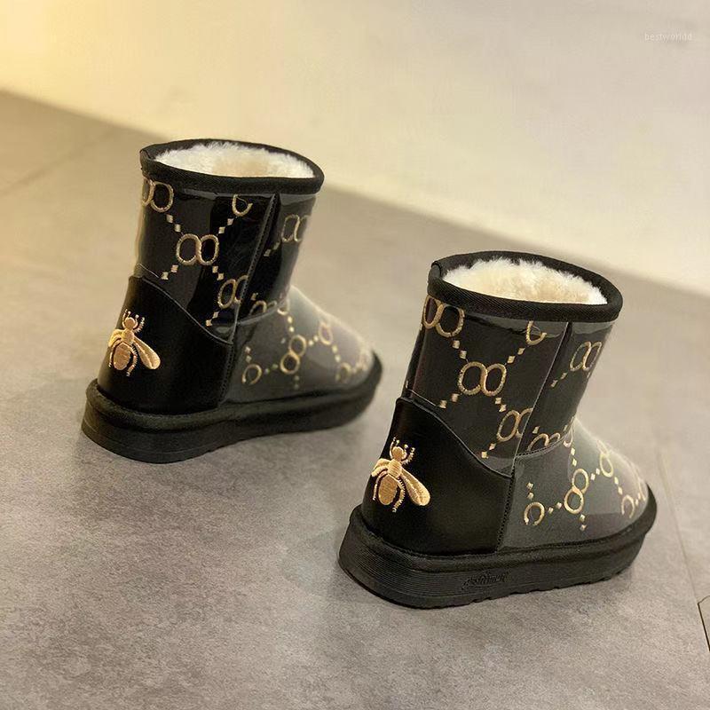 Boots Snow 2021 Winter Fashion Letter Printing Faux Fur One Flat Bottom Non-slip Thick Warm Women Shoes Cotton Boots1