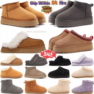 Botas de nieve de diseñador australiano Tobillo Ugge Zapatos de bota Corto Castaño Triple Negro Oliva quemado Púrpura Rubí Arena Lana cálida Plataforma de cuero real Botas Ug de fondo grueso