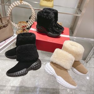 Snow Boots Casual Shoes Girls Sheepskin Shoe Half enkel laars Leer laureaat platte zachte winter warm bruin zwart pluche bont 2022 designer vrouwen