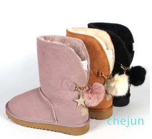 bottes de neige chaîne boule de fourrure cuir bottes chaudes femme chaussures en coton