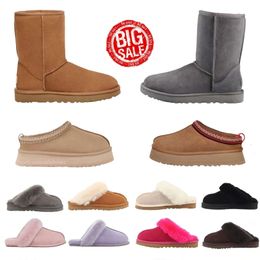 Snowboots Designer Schoenen Tasman Australië Kleur Snowboots Schapenvacht Shearling Muiltjes Heren Dames Ultra Mini Zwart wit wijnrood Laars Slip Schoenen Suède Bovenwerk35-43