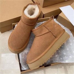 Botas de nieve de diseñador para mujer, minibotas de plataforma Tazz, zapatos de gamuza de fondo grueso, botines de piel cálida para invierno a la moda para mujer