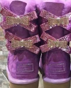 Bottes de neige tube moyen mode chaud femmes chaussures en coton nœud papillon perceuse chaussure de neige size5-12