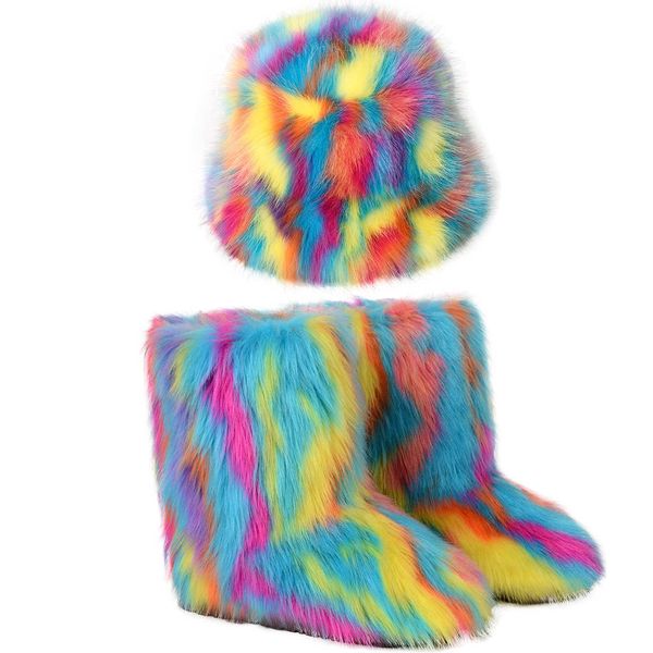 Bottes de neige bottes en peluche personnalisées costume long chapeau de pêcheur coloré laine chaude bottes de mode d'hiver pour femmes 221109