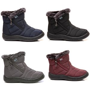 Bottes de neige avec fermeture éclair latérale, chaussures en coton léger pour femmes, baskets de sport de plein air, noires, rouges, bleues, grises, hiver