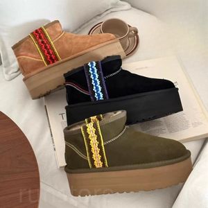 Snowboots Ultra Mini Braid Platform Laarzen ugglie slippers Australische Schoenen Laars Dames Schapenvacht Booties Kastanje Verbrand Olijf Zwarte Enkellaarzen Shearling schoen