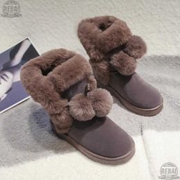 Botas de nieve Botas de felpa cálidas de invierno Zapatos planos de gamuza de gran tamaño para mujer Zapatos con cremallera Zapatos de moda Cómodos y Socofy Y1018