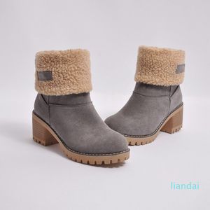Bottes de neige hiver femmes chaussures nouveau plein air garder au chaud bottes de fourrure talon épais avec tête ronde botte courte mode laine chaussures à talon moyen