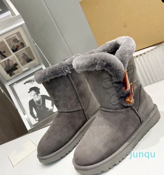 Bottes de neige pour femmes, série corne boucle, bottes de neige à fond plat, confortables et chaudes