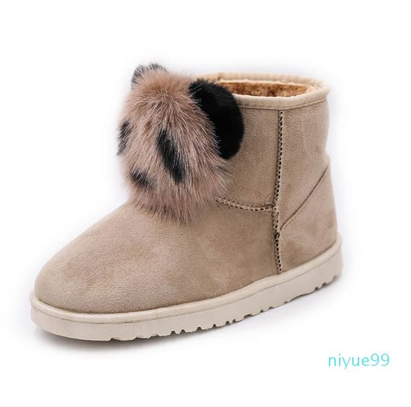 Botas de nieve Mujer Invierno Terciopelo Mujer Estilo coreano Todo-fósforo Zapatos de algodón Furry Ball Panda Short