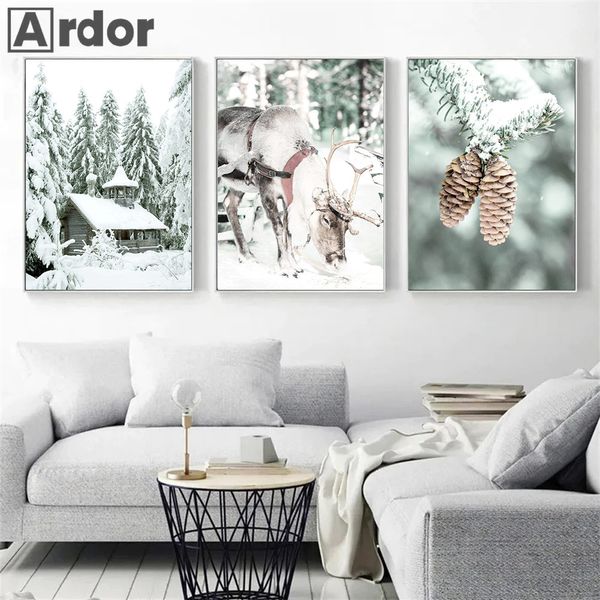 Snow Forest Wall Art Toivas Affiche d'hiver paysage imprimement peinture maison affiches nordiques de mur images de salon décoration intérieure